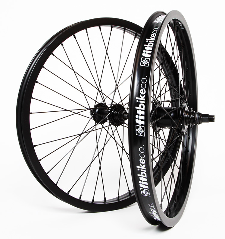 FIT BIKE CO. BMX Freecoaster 20" Wheelset - Black Front & Rear Wheel, Schrader Valve