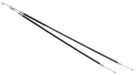 Two thin metal needles or pins crossed diagonally against a white background, appearing to be sewing or crafting needles with pointed tips.