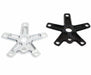 Two starfish icons side by side - one outlined in white/light gray on the left, and one filled in solid black on the right, both showing the characteristic five-pointed star shape of a starfish with textured surface details.